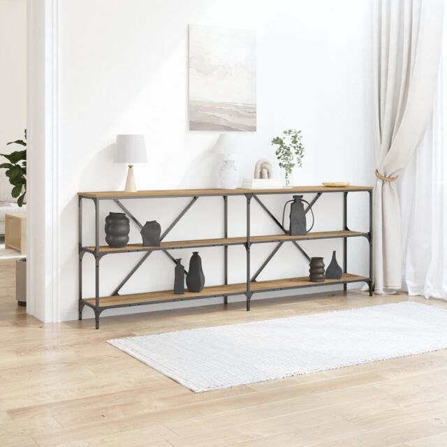 Berkfield Home Console Table Artisan Oak 200x30x75 cm Engineered Wood & Steel in Brown - Size: 200 x 30 x 75 cm - image 1
