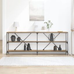 Berkfield Home Console Table Artisan Oak 200x30x75 cm Engineered Wood & Steel in Brown - Size: 200 x 30 x 75 cm - thumbnail 4