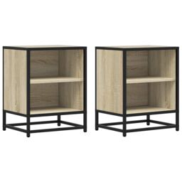 Berkfield Home Bedside Cabinets 2 pcs Sonoma Oak 40x31x50 cm Engineered Wood & Metal in Brown - Size: 40 x 31 x 50 cm - thumbnail 2