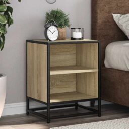 Berkfield Home Bedside Cabinets 2 pcs Sonoma Oak 40x31x50 cm Engineered Wood & Metal in Brown - Size: 40 x 31 x 50 cm - thumbnail 1