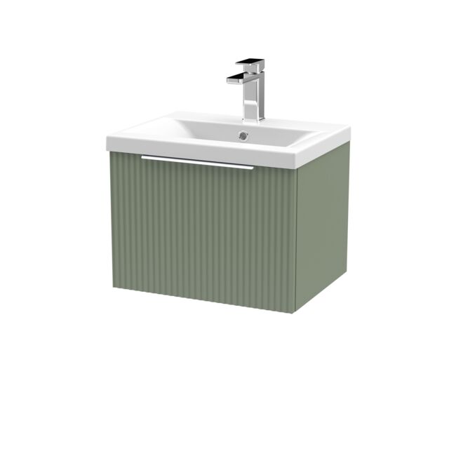 Balterley Fluted Wall Hung 1 Drawer Vanity Basin Unit & Basin 500mm, Satin Green - image 1