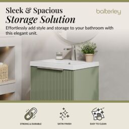 Balterley Fluted Wall Hung 1 Drawer Vanity Basin Unit & Basin 500mm, Satin Green - thumbnail 2