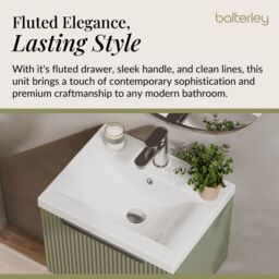 Balterley Fluted Wall Hung 1 Drawer Vanity Basin Unit & Basin 500mm, Satin Green - thumbnail 4