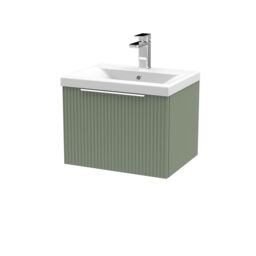 Balterley Fluted Wall Hung 1 Drawer Vanity Basin Unit & Basin 500mm, Satin Green - thumbnail 1
