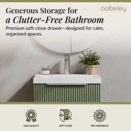 Balterley Fluted Wall Hung 1 Drawer Vanity Basin Unit & Basin 500mm, Satin Green - thumbnail 3