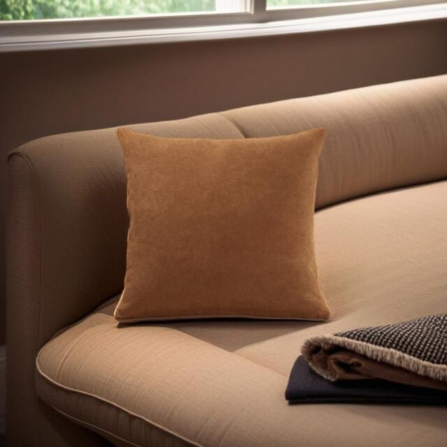Luxury Living Velvet Chenille Cushion in Tan - Size: 55 cm x 55 cm