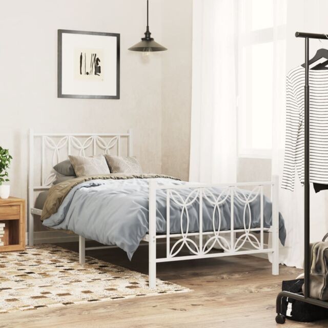 Berkfield Home Metal Bed Frame without Mattress with Footboard White 90x190cm - Size: 90x190 cm