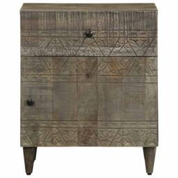 Berkfield Home Beautiful Bedside Cabinet Light Grey 50x33x60 cm Solid Wood Mango - Size: 50 x 33 x 60 cm - thumbnail 3