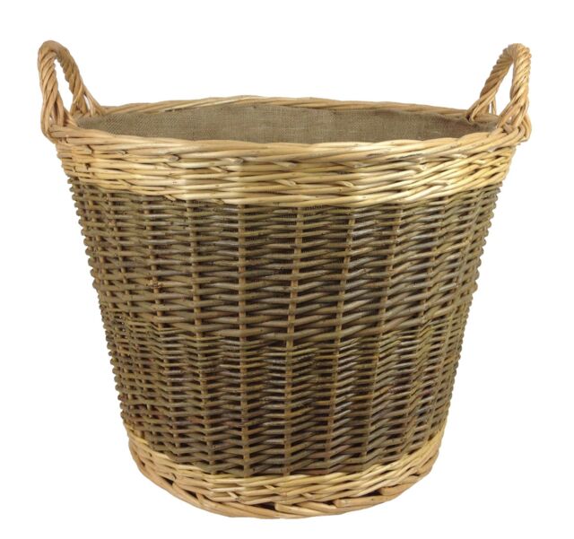 Red Hamper Wicker Unpeeled Log Basket with Lining in Brown - image 1
