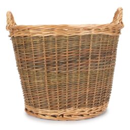 Red Hamper Wicker Unpeeled Log Basket with Lining in Brown - thumbnail 3