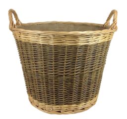 Red Hamper Wicker Unpeeled Log Basket with Lining in Brown
