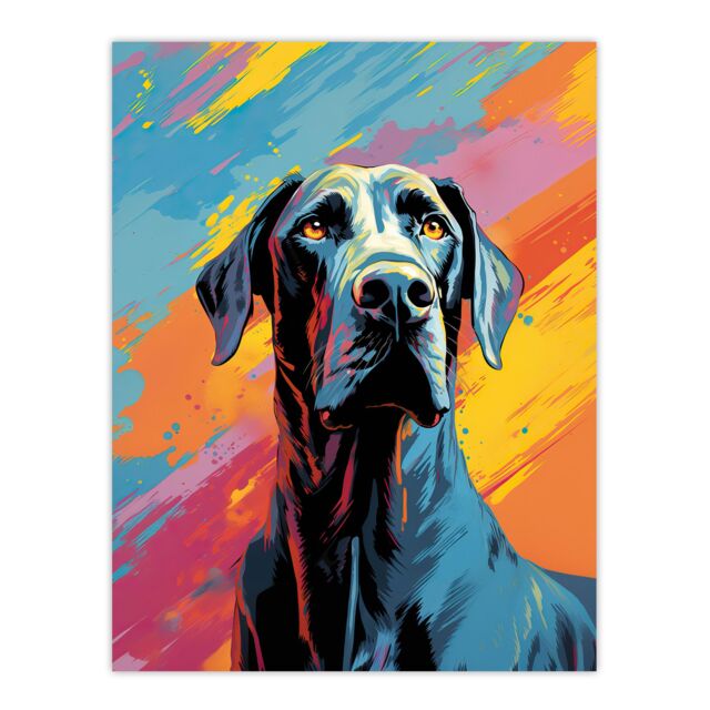"Artery8 Wall Art Print Great Dane Dog Lover Gift Pet Portrait Pastel Colour Blue Orange Purple Artwork Painting Poster - Size: W18"" x H24""" - image 1