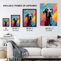 "Artery8 Wall Art Print Great Dane Dog Lover Gift Pet Portrait Pastel Colour Blue Orange Purple Artwork Painting Poster - Size: W18"" x H24""" - thumbnail 3