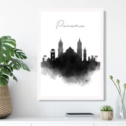 ARTZE Panama Watercolour Skyline City Framed Print SIZE: A4 with White Frame in Black - thumbnail 2