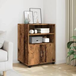 Berkfield Home Rolling Cabinet Old Wood 60x48x81 cm Engineered Wood in Brown - Size: 60 x 48 x 81 cm - thumbnail 2