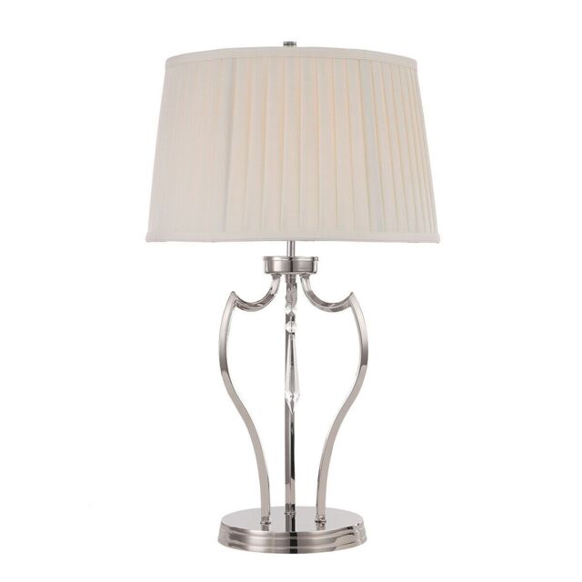 Loops Table Lamp Ivory Shade Highly Polished Nickel Finish LED E27 60W Bulb in Metallics