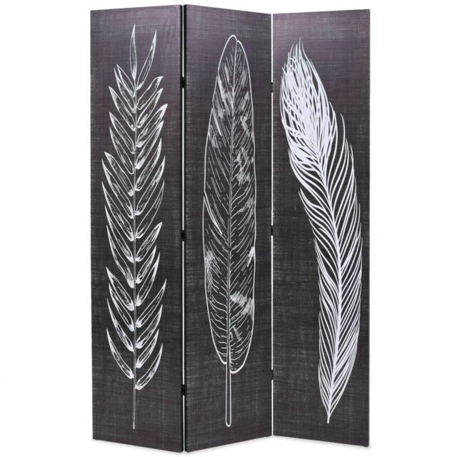Berkfield Home Folding Room Divider 120x170 cm Feathers Black & White - image 1