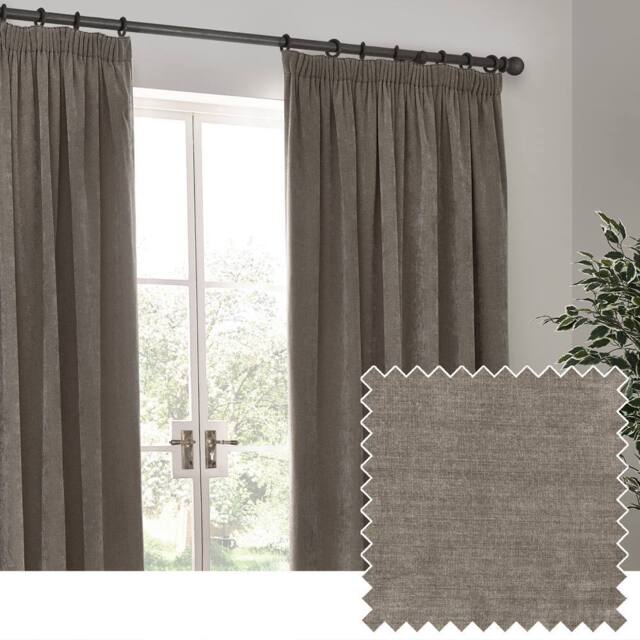 Yard Heavy Chenille Blackout Pencil Pleat Curtain Pair in Beige - Size: 168 cm width x 229 cm drop - image 1