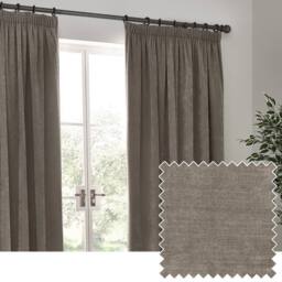 Yard Heavy Chenille Blackout Pencil Pleat Curtain Pair in Beige - Size: 168 cm width x 229 cm drop - thumbnail 1