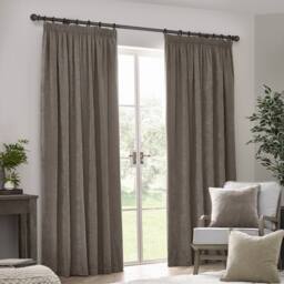 Yard Heavy Chenille Blackout Pencil Pleat Curtain Pair in Beige - Size: 168 cm width x 229 cm drop - thumbnail 2