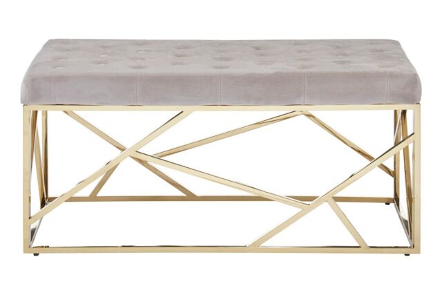 Orsina Mink Velvet Gold Bench, Tufted Velvet Upholstered Bench With Gold Finish Frame, Geometric Bedroom Bench in Brown - image 1