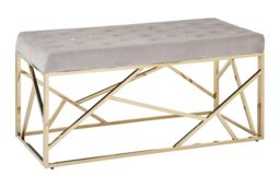 Orsina Mink Velvet Gold Bench, Tufted Velvet Upholstered Bench With Gold Finish Frame, Geometric Bedroom Bench in Brown - thumbnail 2