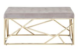 Orsina Mink Velvet Gold Bench, Tufted Velvet Upholstered Bench With Gold Finish Frame, Geometric Bedroom Bench in Brown