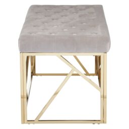 Orsina Mink Velvet Gold Bench, Tufted Velvet Upholstered Bench With Gold Finish Frame, Geometric Bedroom Bench in Brown - thumbnail 3
