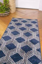 Kukoon Runner Rug Navy Blue Grey Modern Geometric Long Hallway Rugs - Size: 60 cm x 240 cm - thumbnail 2