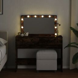 Berkfield Home Dressing Table with LED Smoked Oak 100x40x120 cm in Brown - Size: 100 x 40 x 120 cm - thumbnail 3