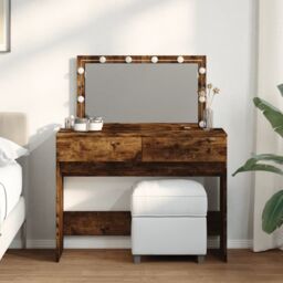 Berkfield Home Dressing Table with LED Smoked Oak 100x40x120 cm in Brown - Size: 100 x 40 x 120 cm