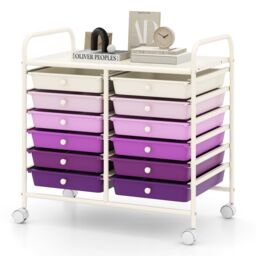 Gymax 12 Drawers Multi-Purpose Utility Cart Storage Rolling Cart With Handles in Purple - thumbnail 1