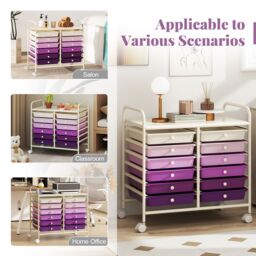 Gymax 12 Drawers Multi-Purpose Utility Cart Storage Rolling Cart With Handles in Purple - thumbnail 7