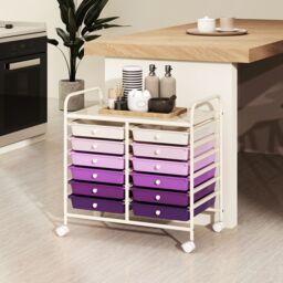 Gymax 12 Drawers Multi-Purpose Utility Cart Storage Rolling Cart With Handles in Purple - thumbnail 9