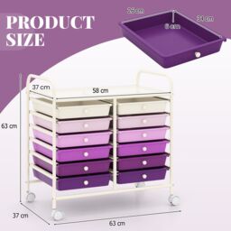 Gymax 12 Drawers Multi-Purpose Utility Cart Storage Rolling Cart With Handles in Purple - thumbnail 3