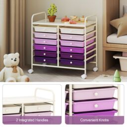Gymax 12 Drawers Multi-Purpose Utility Cart Storage Rolling Cart With Handles in Purple - thumbnail 6