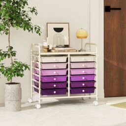 Gymax 12 Drawers Multi-Purpose Utility Cart Storage Rolling Cart With Handles in Purple - thumbnail 8