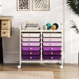 Gymax 12 Drawers Multi-Purpose Utility Cart Storage Rolling Cart With Handles in Purple - thumbnail 2