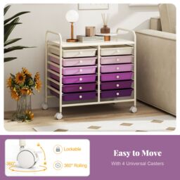 Gymax 12 Drawers Multi-Purpose Utility Cart Storage Rolling Cart With Handles in Purple - thumbnail 4