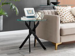 FurnitureboxUK Novara Round Tempered Glass Side End Table with Angled Starburst Metal Legs for Modern Glam Minimalist Living Room in Black - thumbnail 1