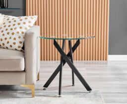 FurnitureboxUK Novara Round Tempered Glass Side End Table with Angled Starburst Metal Legs for Modern Glam Minimalist Living Room in Black - thumbnail 2