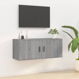 Berkfield Home Wall Mounted TV Cabinet Grey Sonoma 100x34.5x40 cm - thumbnail 2