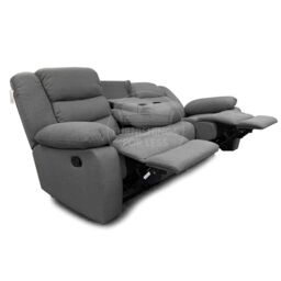 Furnishings For Less UK Manhattan Grey Fabric Sofa Suite Manual Reclining Sofa Set 3 + 2 Seater Sofas With Drinks Tray High Back - thumbnail 4