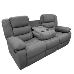 Furnishings For Less UK Manhattan Grey Fabric Sofa Suite Manual Reclining Sofa Set 3 + 2 Seater Sofas With Drinks Tray High Back - thumbnail 3