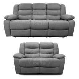 Furnishings For Less UK Manhattan Grey Fabric Sofa Suite Manual Reclining Sofa Set 3 + 2 Seater Sofas With Drinks Tray High Back - thumbnail 1