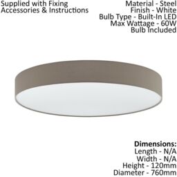 Loops Flush Ceiling Light Colour White Shade Taupe White Fabric Plastic Bulb LED 60W - thumbnail 2