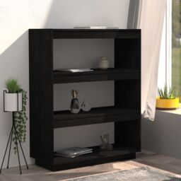 Berkfield Home Book Cabinet/Room Divider Black 80x35x103 cm Solid Pinewood - Size: 80 x 35 x 103 cm - thumbnail 3
