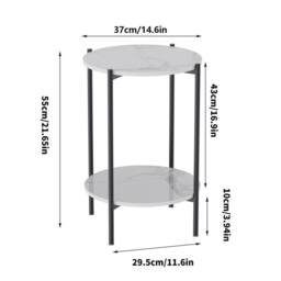 Nordara Black 2 Tier Round Marble End Table Coffee Table Open Nightstand in White - thumbnail 2