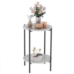 Nordara Black 2 Tier Round Marble End Table Coffee Table Open Nightstand in White