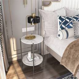 Nordara Black 2 Tier Round Marble End Table Coffee Table Open Nightstand in White - thumbnail 5